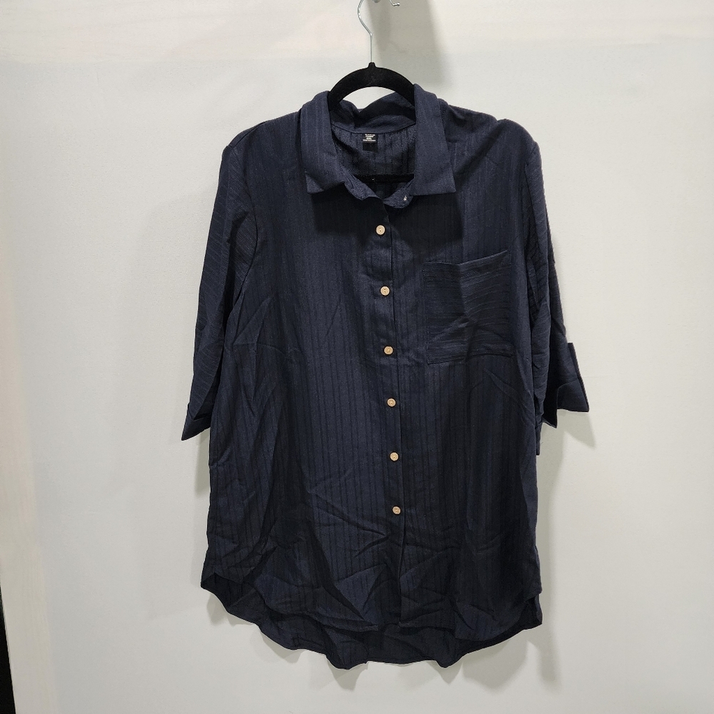 SHEIN Curve Navy Blue Button Down Tunic Shirt Dress 0XL Plus Size NWOT